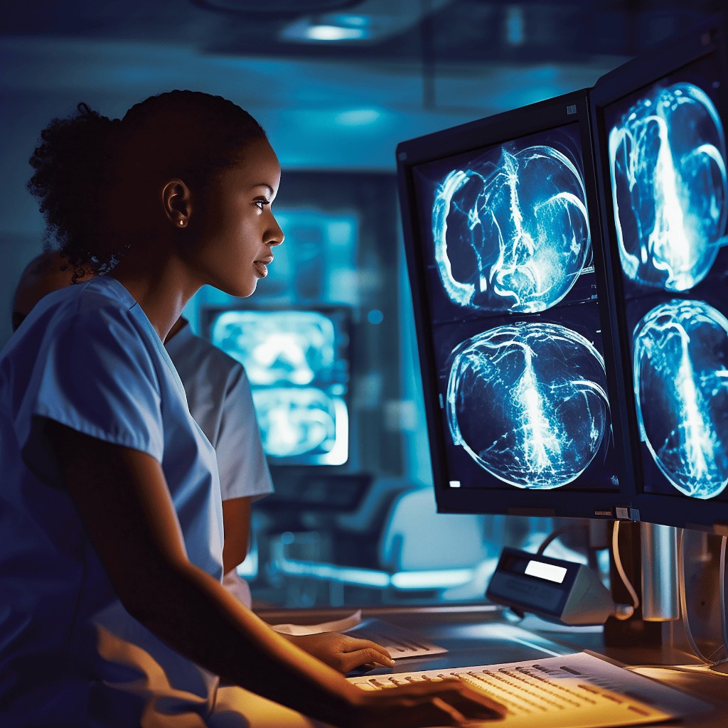 Radiologe begutachtet medizinische Aufnahmen — AviRadiology